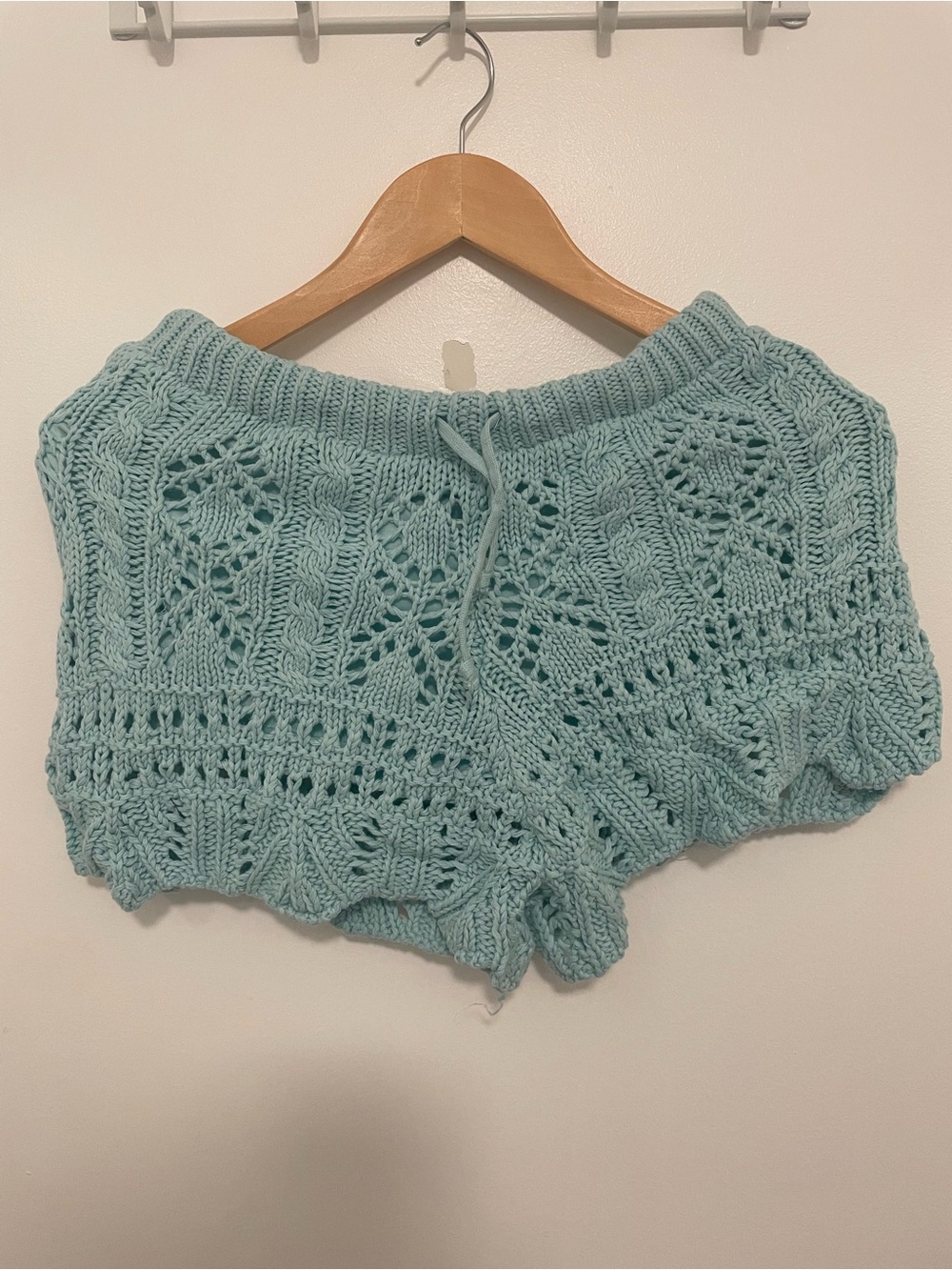 Vintage Havana Light Aqua Knit Crochet Shorts